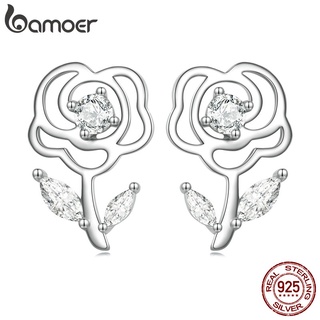 Brinco Bamoer 925 Sterling Silver Rose Stud Moda Simples Bijuteria Para Meninas