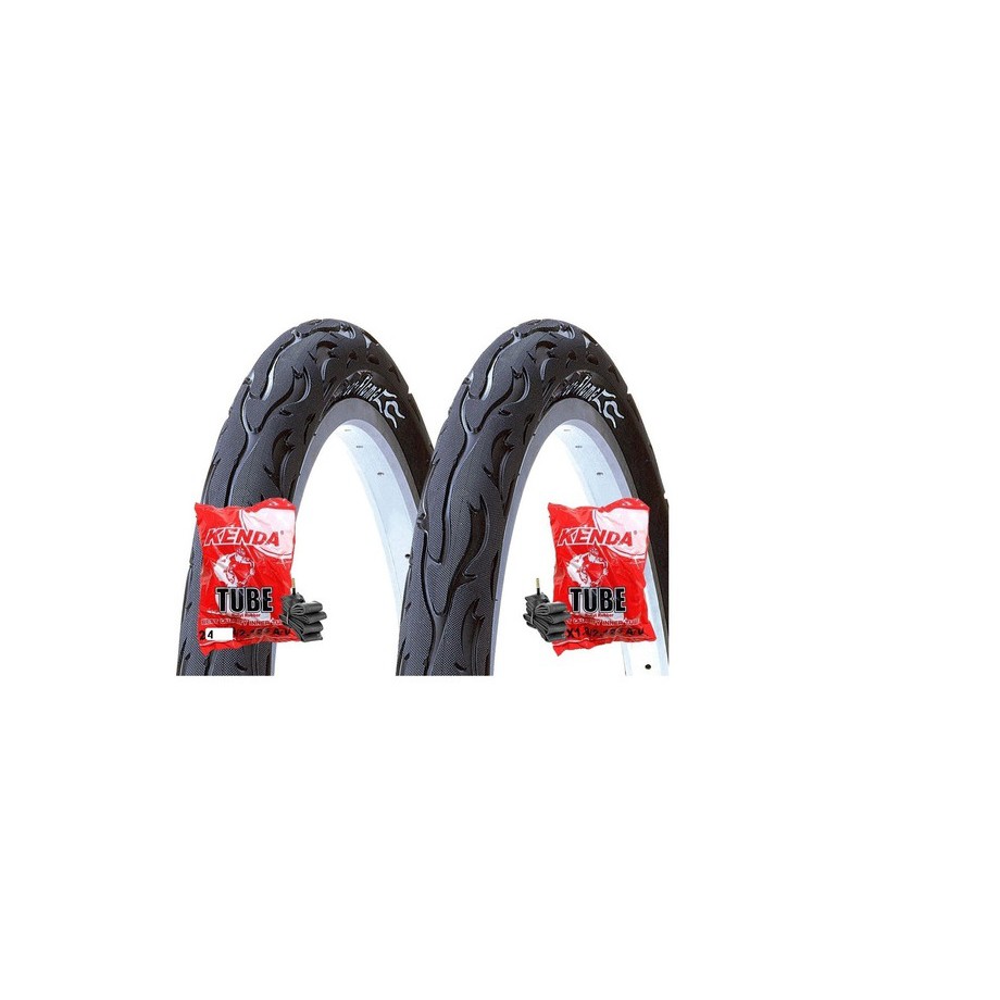 2 Pneu Aro 24 X2.125 Slick Flame Kenda Balão + 2 Câmara