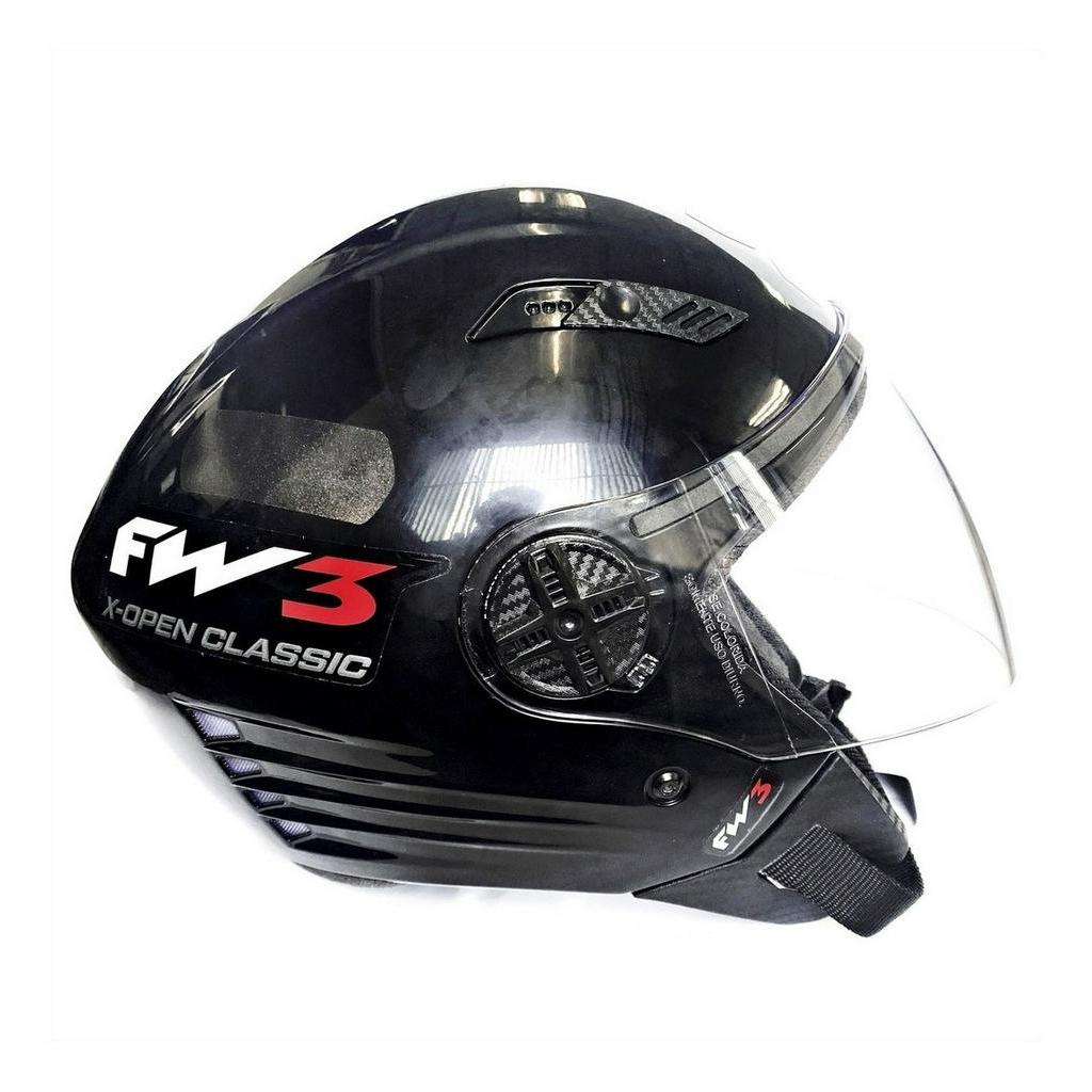 Capacete X Open Classic Fw3 Aberto Preto Ou Branco Brilhante - Spare Parts and Accessories for Vehicles