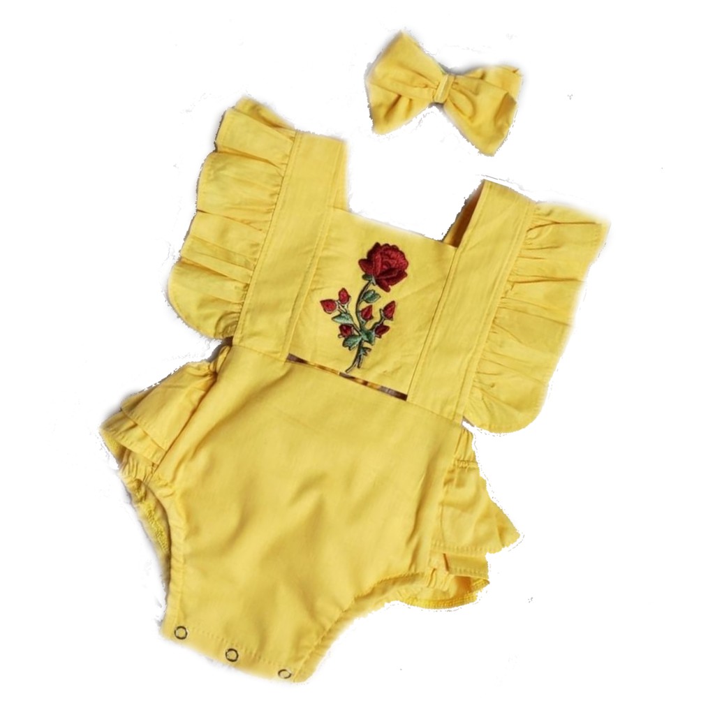 Romper jardineira bela a fera menina ciganinha body mesversario com tiara