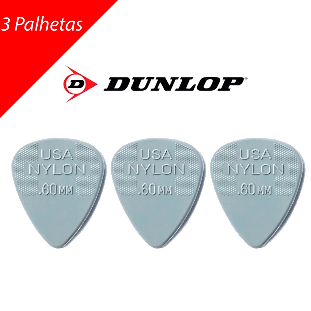 Kit com 3 Dunlop Palheta Nylon Cinza Claro 0.60 Mm 1980