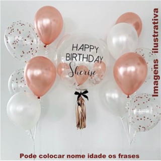 kit com 19 Balões e Balão Bubble 24" polegadas  com nome e idade em Oferta na Shopee