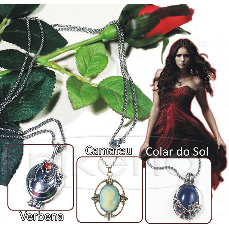 Colares The Vampire Diaries - Elena Gilbert - Katherina Pierce - Porta Verbena - Camafeu - Colar do Sol - Corrente em Aço Inoxidável - Elena Gilbert - Aço Inox Colar Veneziana - Seriado