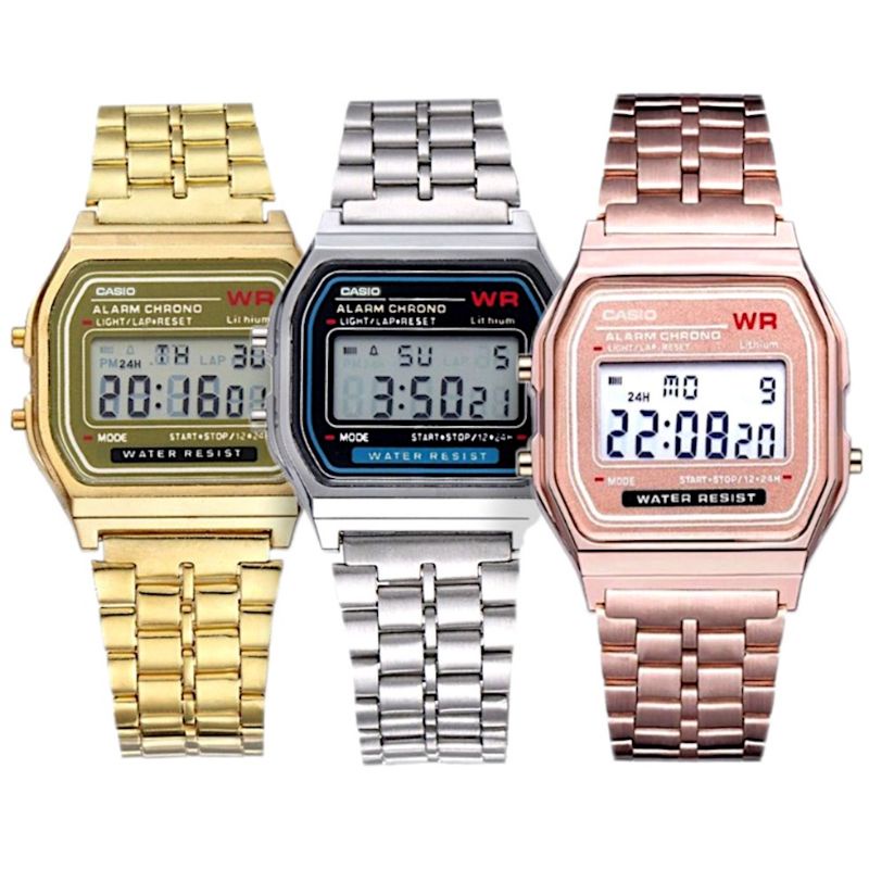 Relógio Casio Digital Vintage Retrô WR Masculino e Feminino Dourado Prateado Rose Casual e Executivo