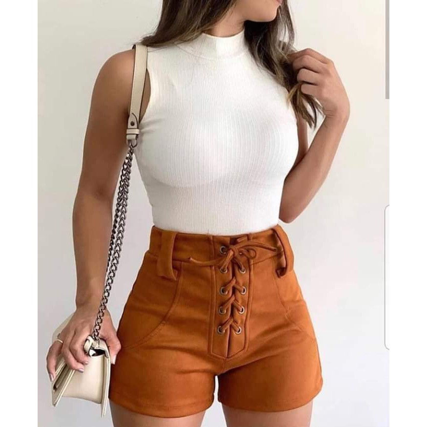 Blusa feminina tecido canelado gola alta manga cavada com bojo tendência versátil