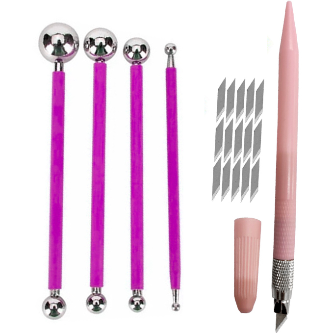 04 Boleador Ponta Dupla Inox + Estilete Precisao Scrapbook.