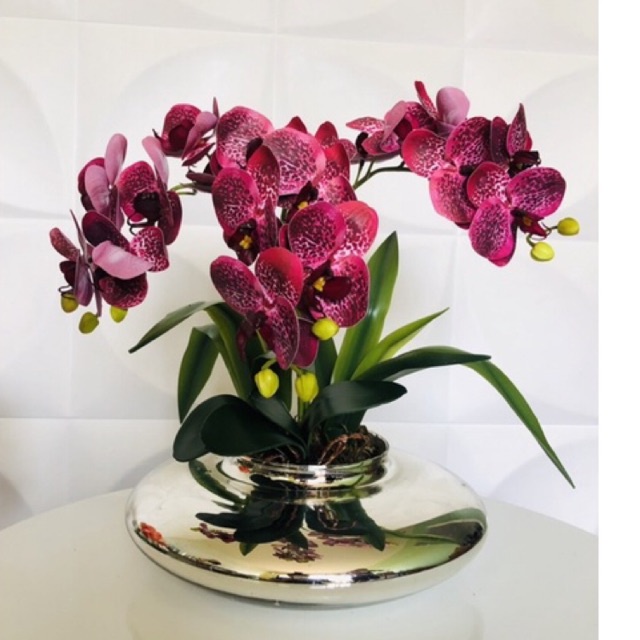 Arranjo de Flores Artificiais | Orquídeas Artificial no Vaso Terrário  Prateado | Shopee Brasil