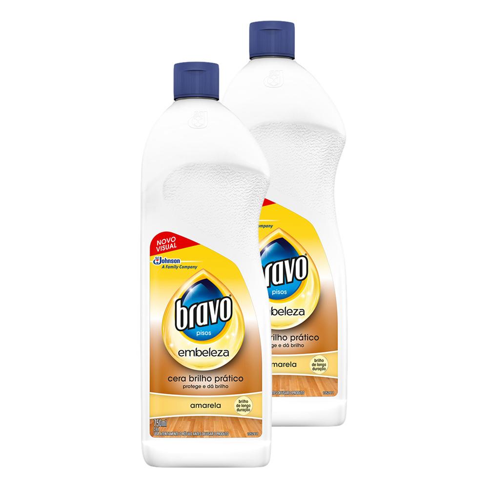 Kit 2 Cera Líquida Bravo Brilho Prático Amarela Embeleza 750ml - Home & Living