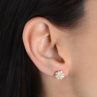 Brinco Glamour Dourado Pedras de Zircônia Banhado a Ouro 18K- Semi Joias de Luxo (BR 760)