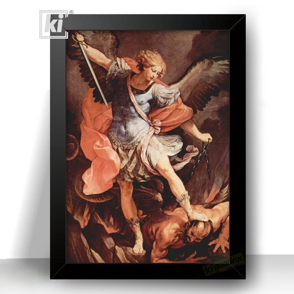 Quadro Sacra São Miguel Arcanjo Decorativo moldura 44cm