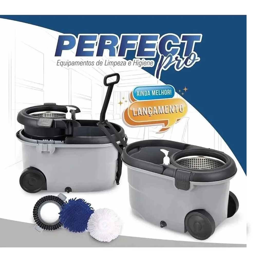 Balde Mop Move Perfect Pro Giratório 360 Cesto Inox Limpeza Pesada Completo