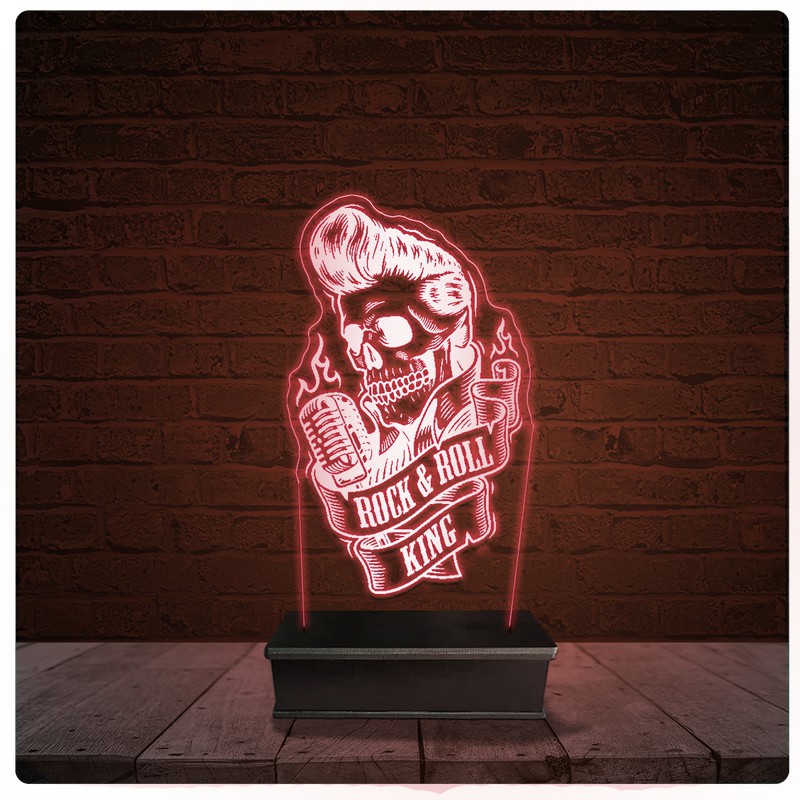 Abajur Luminária Acrílico Led - Vintage Rock & Roll caveira