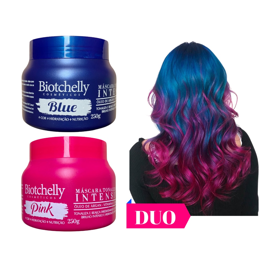 Kit Duo Matizadora Tonalizante Tinta de Cabelo Azul e Rosa  250g Biotchelly
