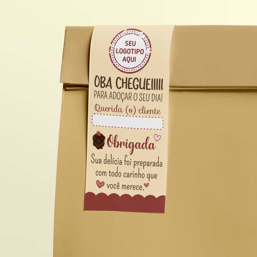 Etiqueta Lacre Adesivo Doce para Envelope Caixa Personalizado com Logotipo Cupcake Bolo Pudim Donut Brigadeiro Cookies Confeitaria
