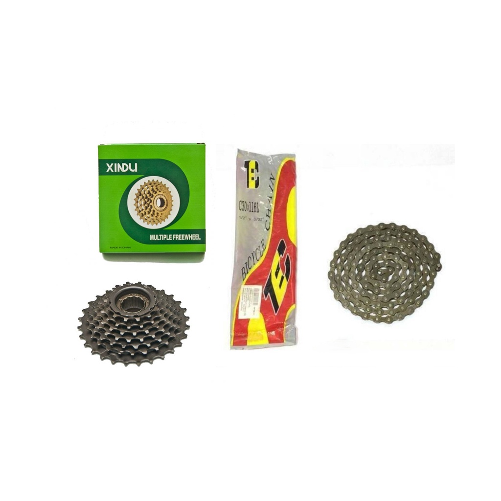 Kit catraca de bicicleta com marchas 7v index 21 velocidades roda livre + corrente padrão