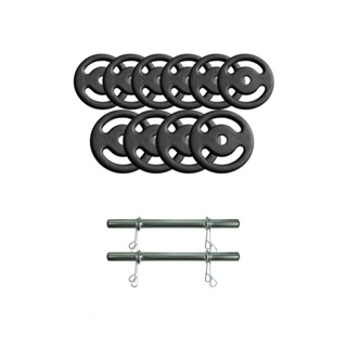 Kit com Barras de Halteres e Anilhas de Ferro - 16 Peças em Oferta na Shopee