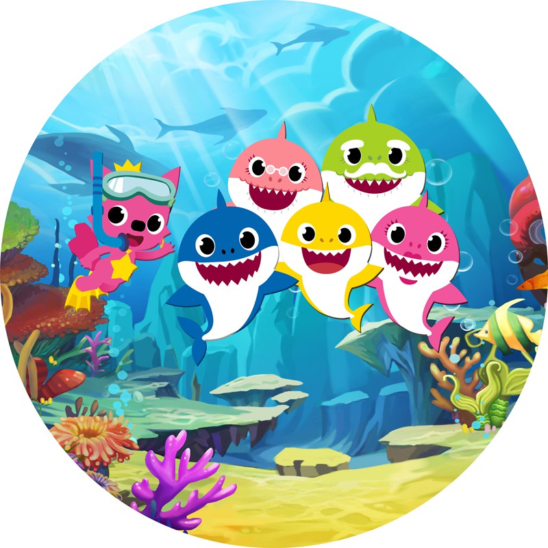 Painel De Festa Redondo Sublimado Em Tecido Tema Baby Shark Shopee Brasil