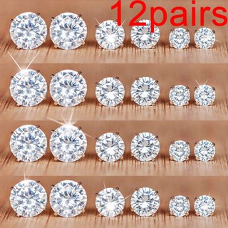 12Pairs/Set Crystal Zircon Brincos De Aço Inoxidável Conjuntos De Feminino Orelha De Cravo Jóias