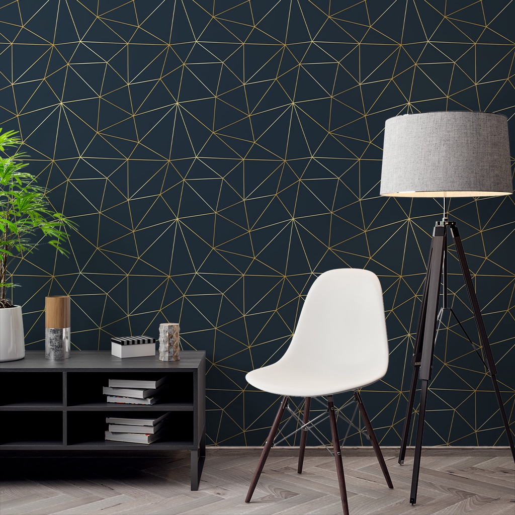 Papel de Parede Adesivo Zara Silver Linhas Douradas Preto Lavável Decoração Vinilico Sala Quarto 3D