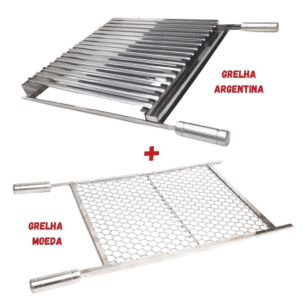 Grelha Churrasco Argentina Parrilla + Grelha Moeda 70x50Inox