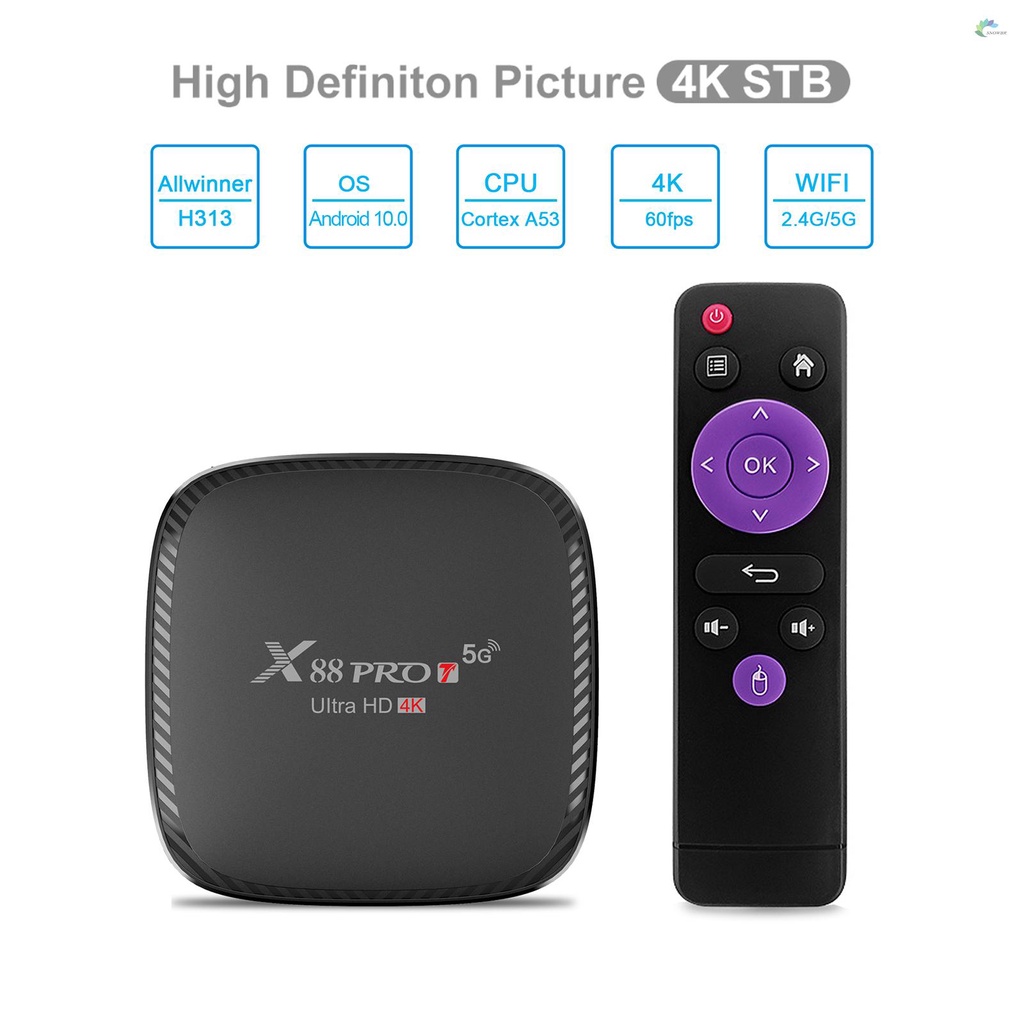 X88 Pro T Android Box RAM 2GB ROM 16GB H313 Quad-Core Support 4K 2.4G/5.8G Dual WiFi HD 2.0 Ethernet Android 10.0 TV Box 