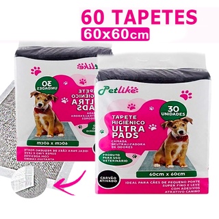 Tapete Higiênico Cães e Gatos Ultra Pads 60x60cm c/ 60un Carvão Petlike