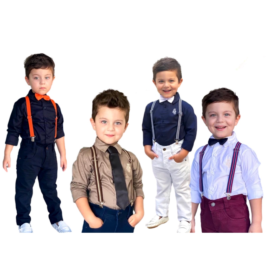 Roupa Infantil Masculina Camisa Social + Kit Suspensório