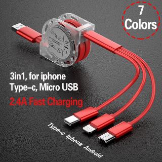Cabo De Carregamento Micro USB Retráctil 3 Em 1 Multi c Tipo Universal