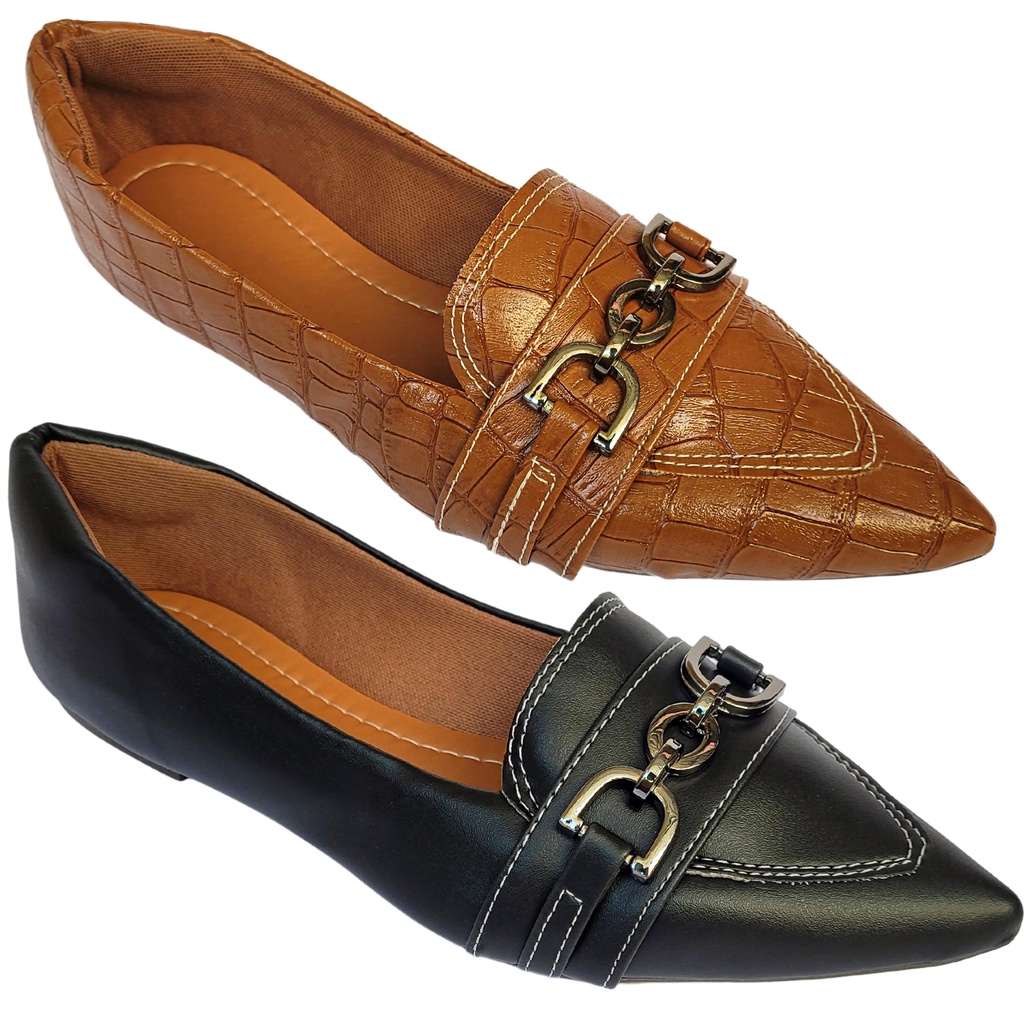 Kit Sapatilha Mocassim Feminino Bico Fino 2 Pares Rasteira Feminina Confortável