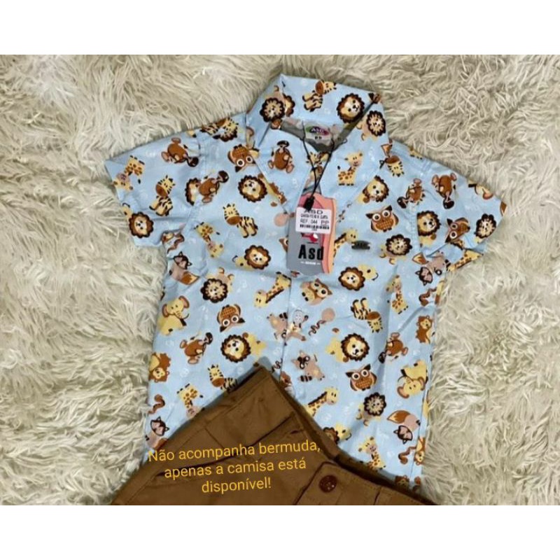 Camisa social manga curta infantil menino no tema SAFARI BABY/ Moda para meninos / Camisa aniversário festa infantil tema Safari baby