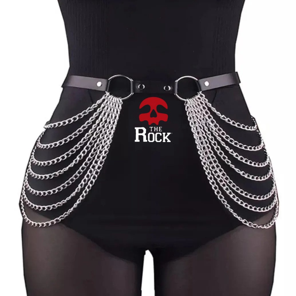 Cinto 4 Argolas com CORRENTES Moda Sexy Gótica Punk Kpop Kawaii Cosplay Egirl