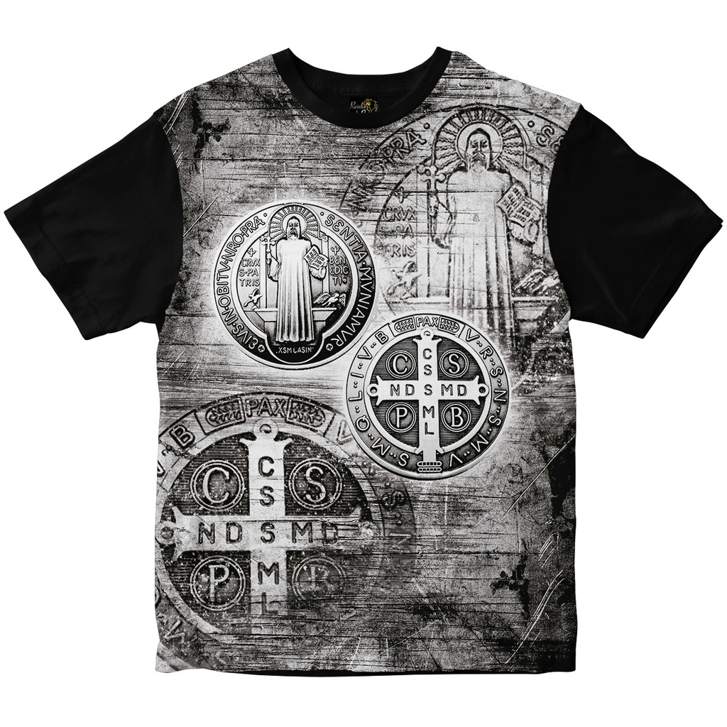 Camiseta Medalha São Bento Preto e Branco Rainha do Brasil Preta
