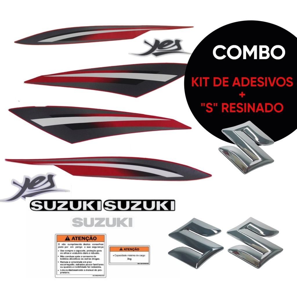 Faixa Adesiva Suzuki Yes 125 2009 Vermelha + Emblema S Suzuki Resinado