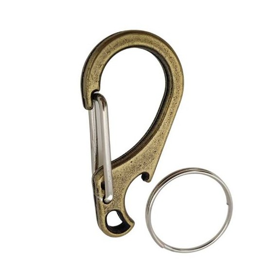 2 Chaveiros Mosquetão Gancho com Abridor de Garrafas Dourado Mola Temperada Engate forte e Seguro