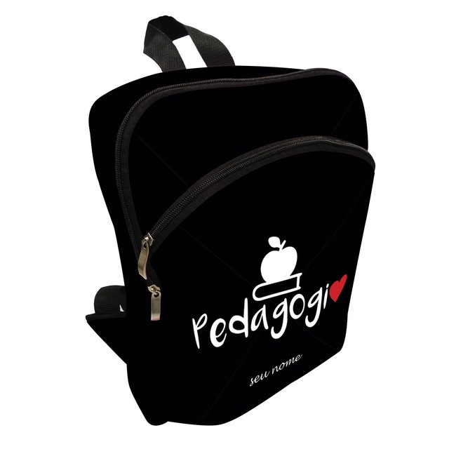 Mochila Escolar Viagem Plus Preta Estampa de Curso   - Pedagogia Personalizada com Nome