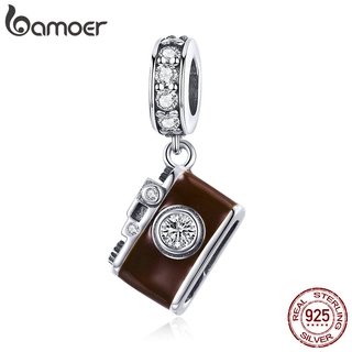 Bamoer 925 Sterling Silver Camara Marrom Pingente Charme fit Charm Bracelet & Bangles Jóias DIY Fazendo SCC953