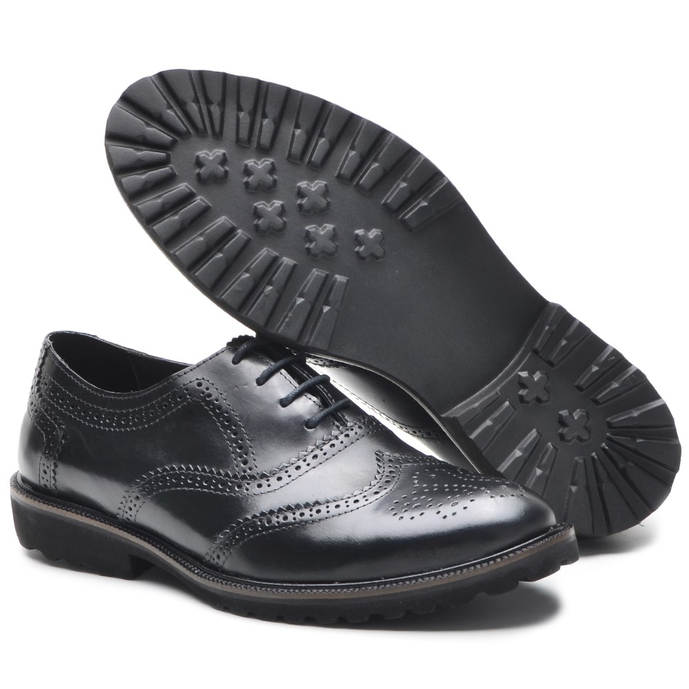 Sapato Masculino Oxford Brogue Wing Preto Cla-Cle