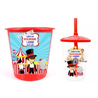 20 Baldes De Pipoca + 20 Copos Twister Kit Personalizado Tema Circo