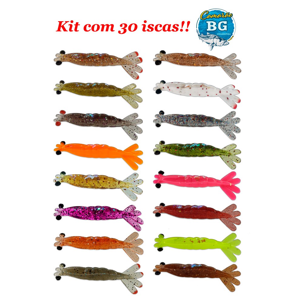 30 Camarões BG 6 cm Camarão de silicone Artificial Melhor Isca para Robalo Garoupa Badejo Traira Tucunare Corvina em Oferta na Shopee