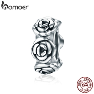 Bamoer Real 925 Sterling Silver Romântico Empilhável Flor Rosa Beads fit Charm Bracelet Jóias Finas S925 SCC596