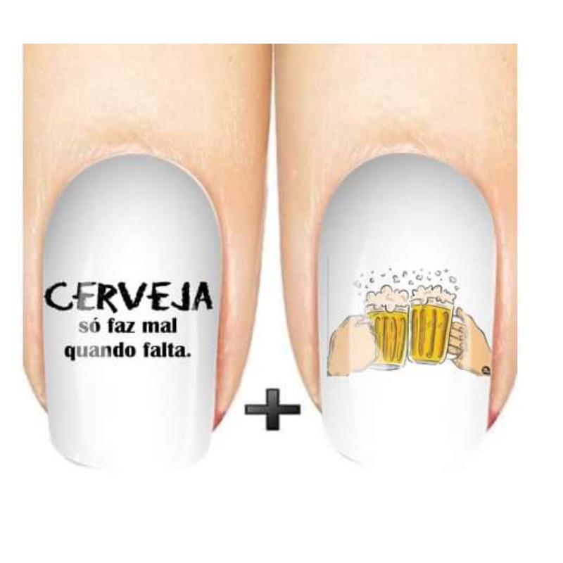 Película De Unha Cartela Com 12 Adesivos | Casadinho Cerveja + Frase  | Unhas | Acessório De Unha  | Manicure | Decoração De Unha.
