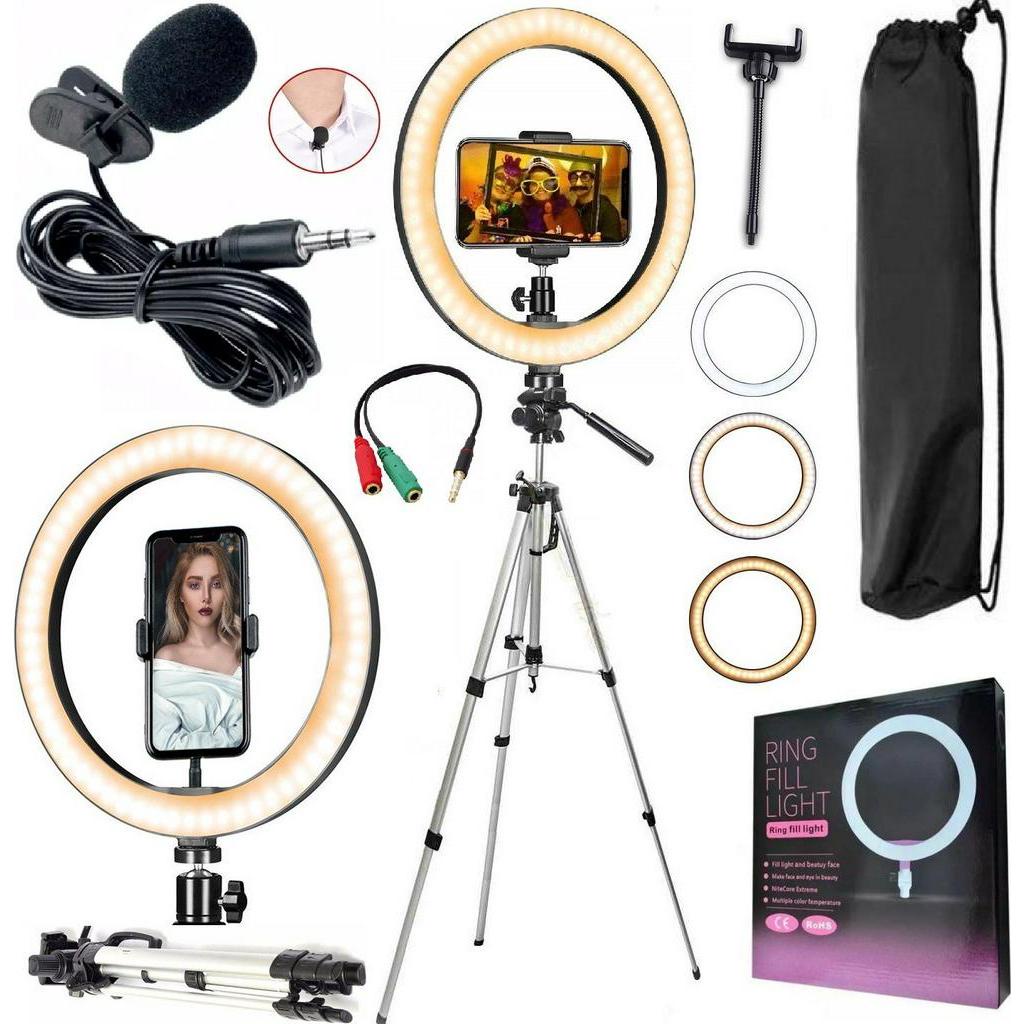 Kit Youtuber Tripé Profissional Microfone Lapela Celular Iluminador Led Ring Light Universal