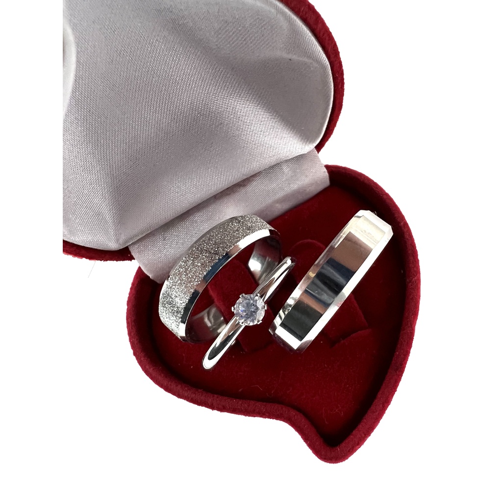 Par de Aliança Prata de Namoro Chanfrada 6mm Diamantada X Lisa de Compromisso + Anel Solitário Pedra Zircônia - Fashion Accessories
