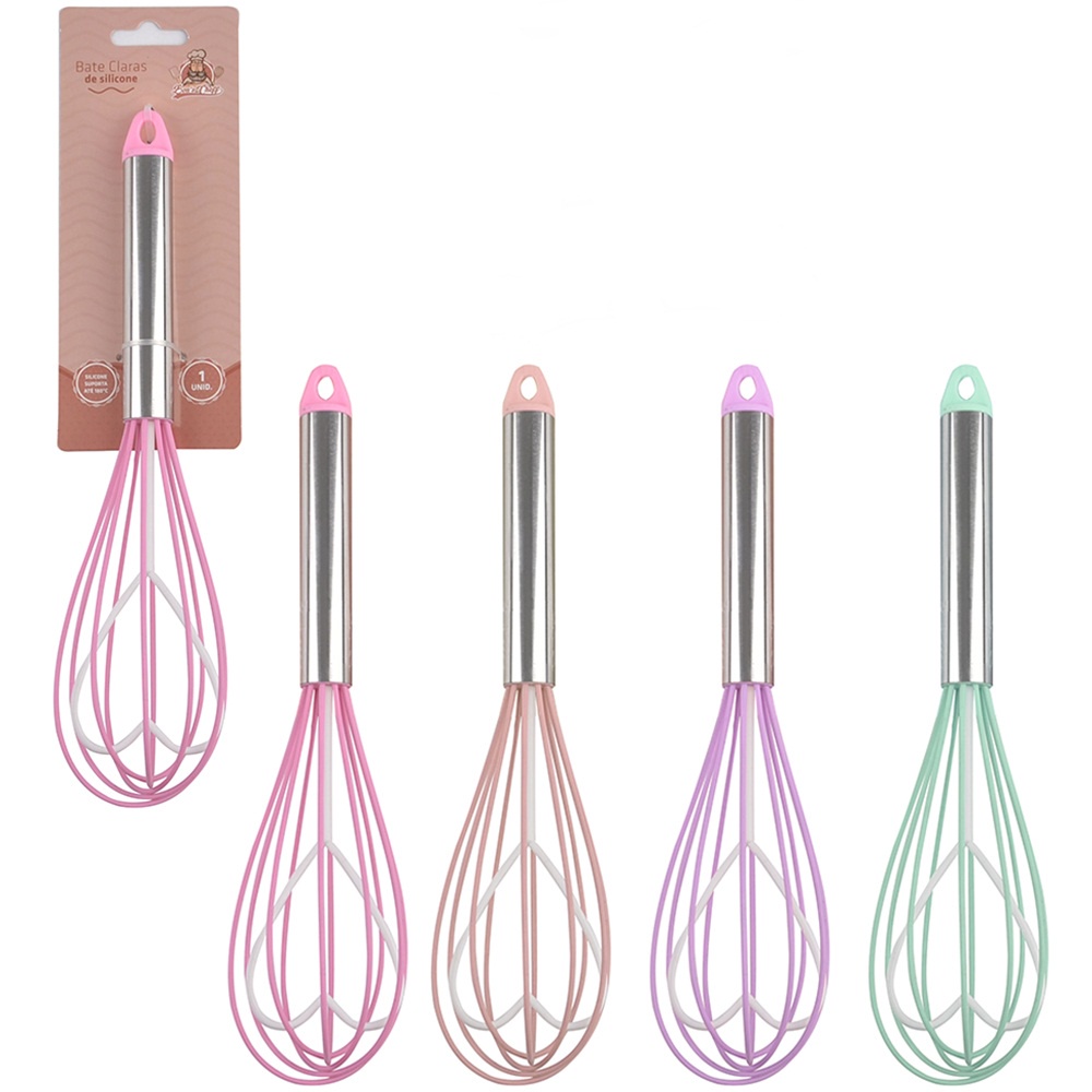 Fue Coração Fouet Batedor de Claras Ovo Rosa Lilás Verde de Silicone Cabo Inox