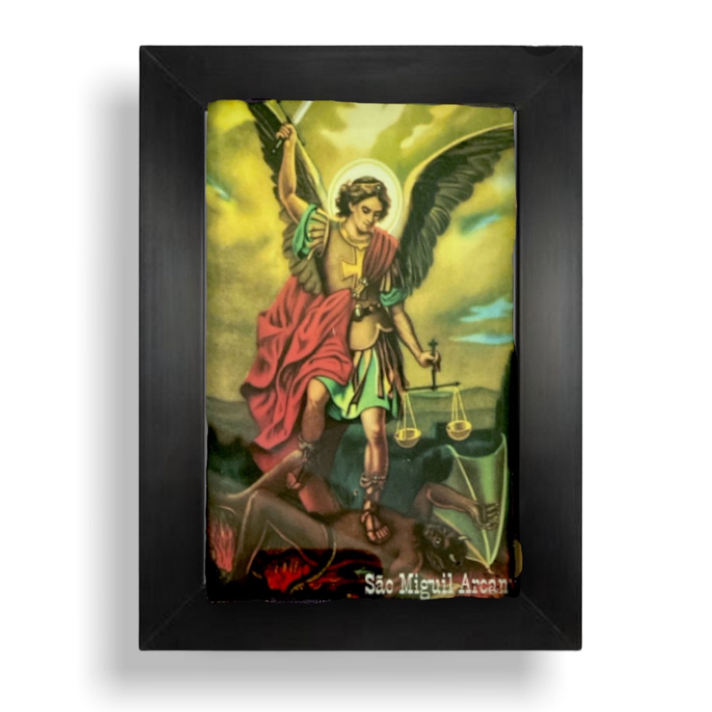 Quadro Arcanjo São Miguel Com Vidro Decorativo Pequeno 20x15
