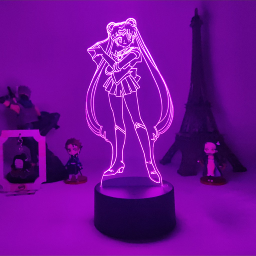 Anime Sailor Moon Figure Luminária LED 3D Noturna Presente e Decoração