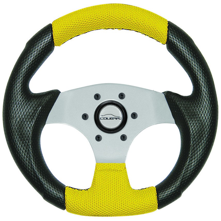 Volante Esportivo Pequeno 28cm para Buggy Prata e Amarelo Acessórios Automotivo Volante Fusca Antigo