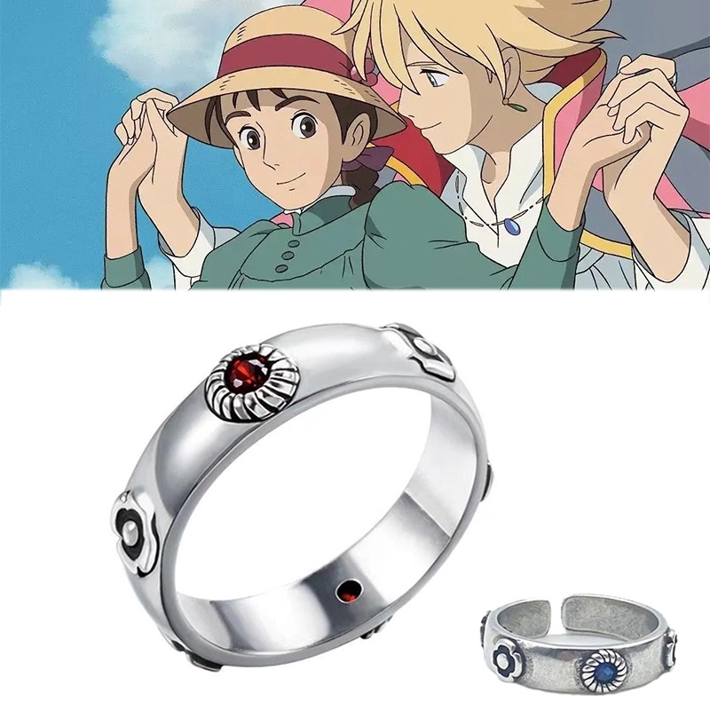 Anime Howls Em Movimento Castelo Anel Hayao Miyazaki Cosplay Howl Sophie Metal Unissex Ajustável Anéis Jóias Prop Acessórios Presente