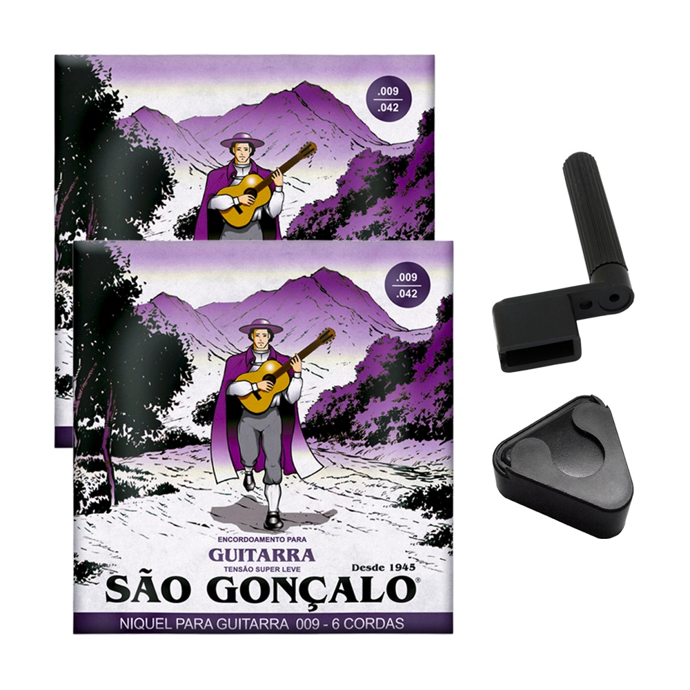 Kit 2 Encordoamento 009 Guitarra + Encordoador + Pt. Palheta em Oferta na Shopee