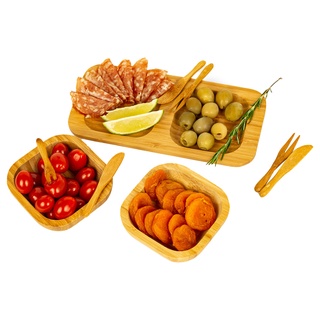 Kit 2 Petisqueiras Com Utensílios De Bambu